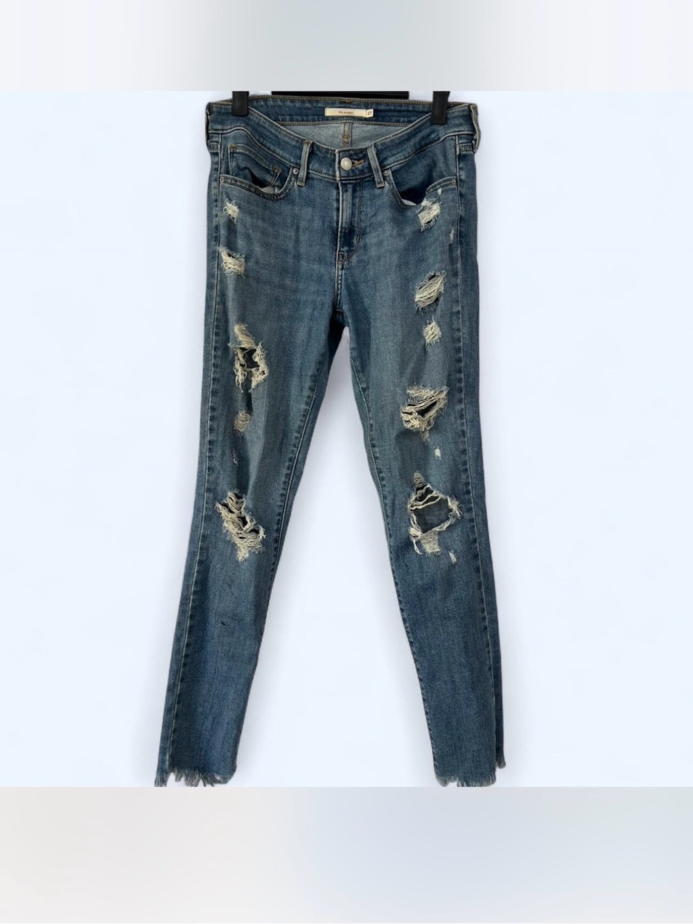 Hollister Distressed Skinny Jeans in Mid Blue